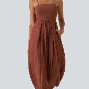 HALARA Spaghetti Strap Lace Up Pocket Jumpsuit